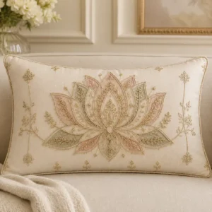 Ivory Lotus Grace Lumbar Cushion Cover
