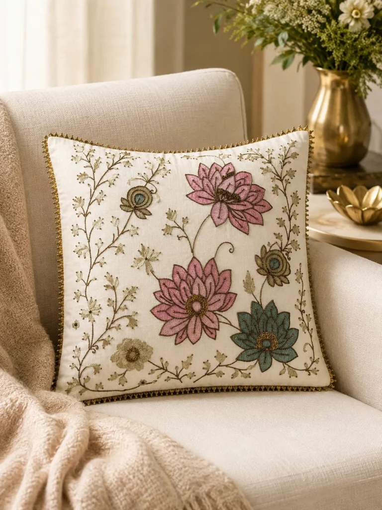 Ivory Lotus Garden Cushion Cover