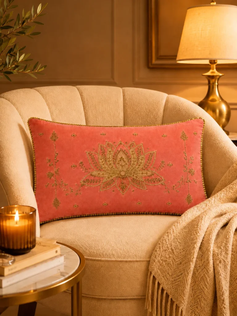 Blush Lotus Royale Lumbar Cushion Cover